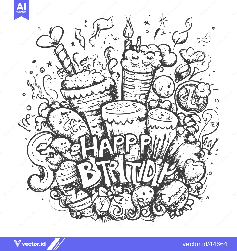 Premium Vector dari Hand-drawn Doodle Illustration of Birthday Celebration with Cakes and