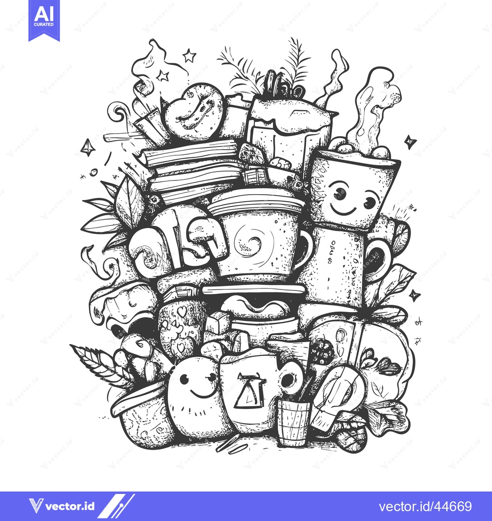 Premium Vector dari Hand-Drawn Doodle Illustration of Cups and Coffee Beans