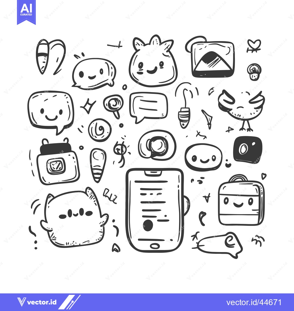 Premium Vector dari Hand-Drawn Doodle Illustration of Cute Characters and Objects