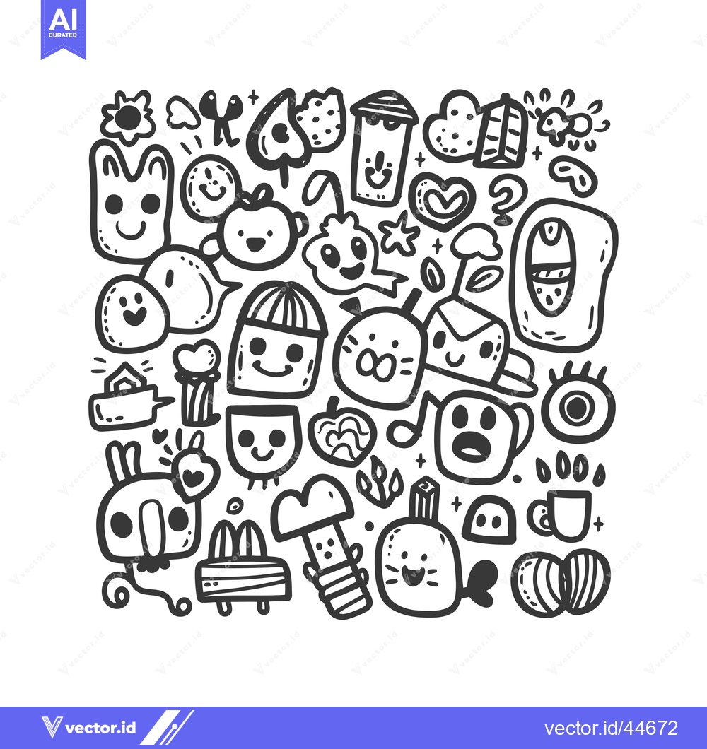 Premium Vector dari Hand-Drawn Doodle Illustration of Cute Characters and Objects