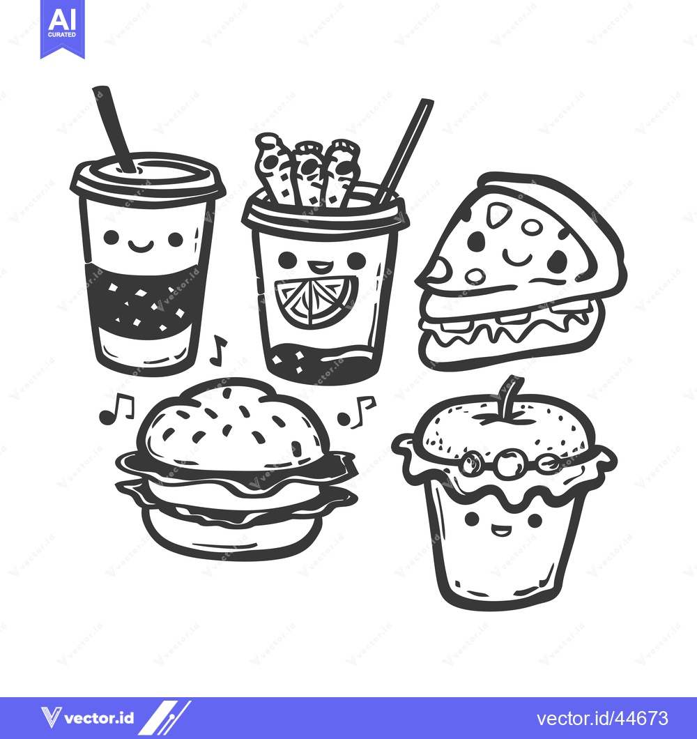 Premium Vector of Hand-Drawn Doodle Illustration of Cute Food Items