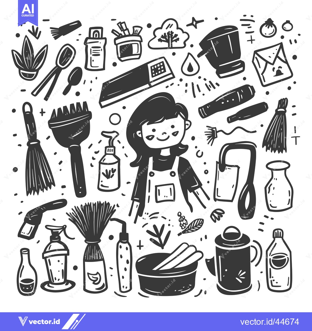 Premium Vector of Hand-Drawn Doodle Illustration of Everyday Objects and a Person Wearin