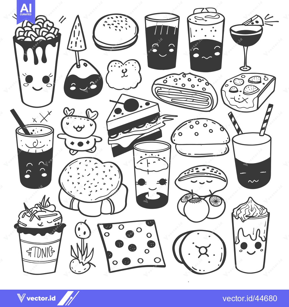 Premium Vector dari Hand-Drawn Doodle Illustration of Kawaii Food and Drinks