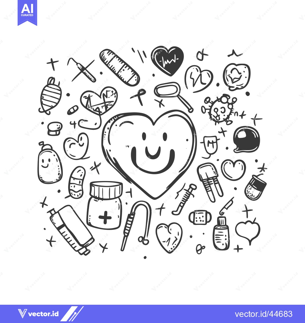 Premium Vector dari Hand-Drawn Doodle Illustration of Medical and Heart-Related Symbols