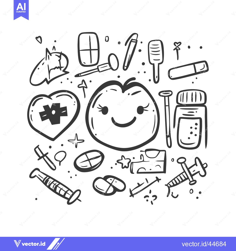 Premium Vector dari Hand-Drawn Doodle Illustration of Medical Supplies and a Smiling Face