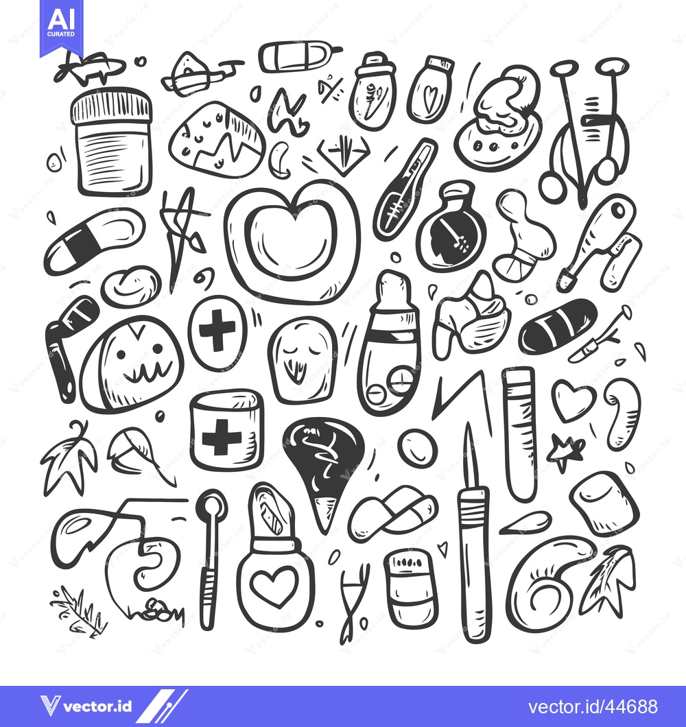 Premium Vector dari Hand-drawn Doodle Illustration of Medical Supplies and Objects