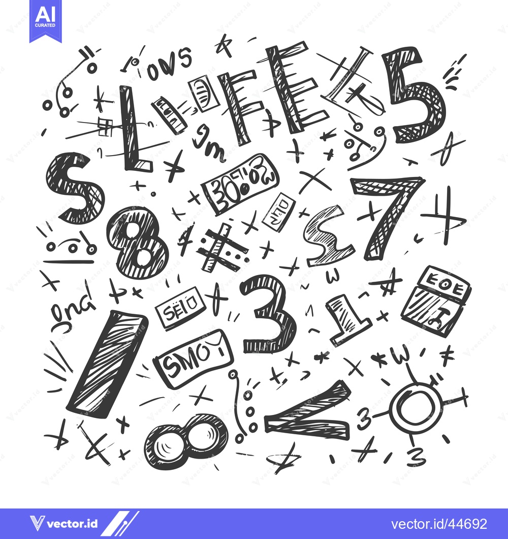 Premium Vector of Hand-drawn doodle illustration of numbers, symbols, and words