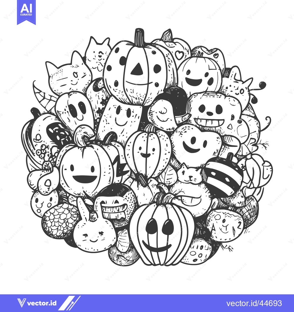 Premium Vector of Hand-Drawn Doodle Illustration of Pumpkins and Halloween Characters