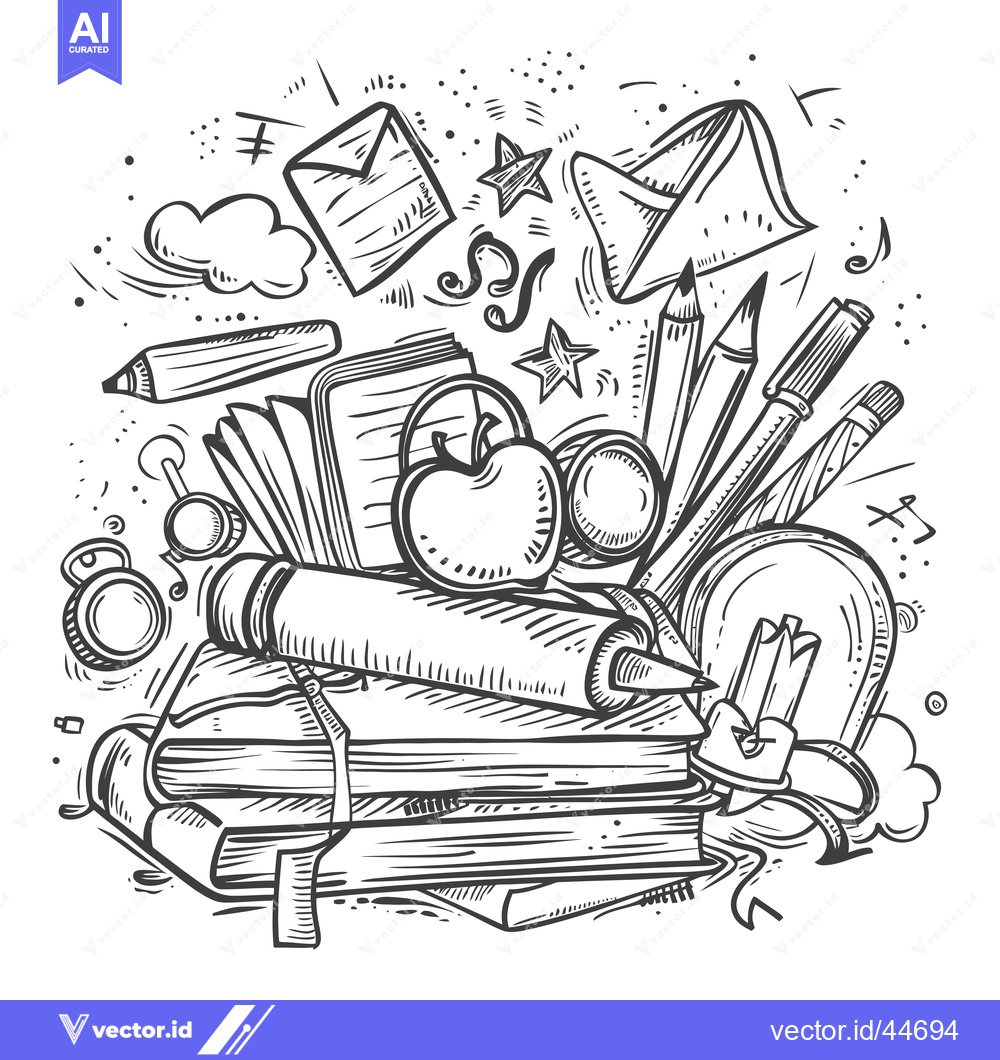 Premium Vector dari Hand-drawn doodle illustration of school supplies and an apple on a st