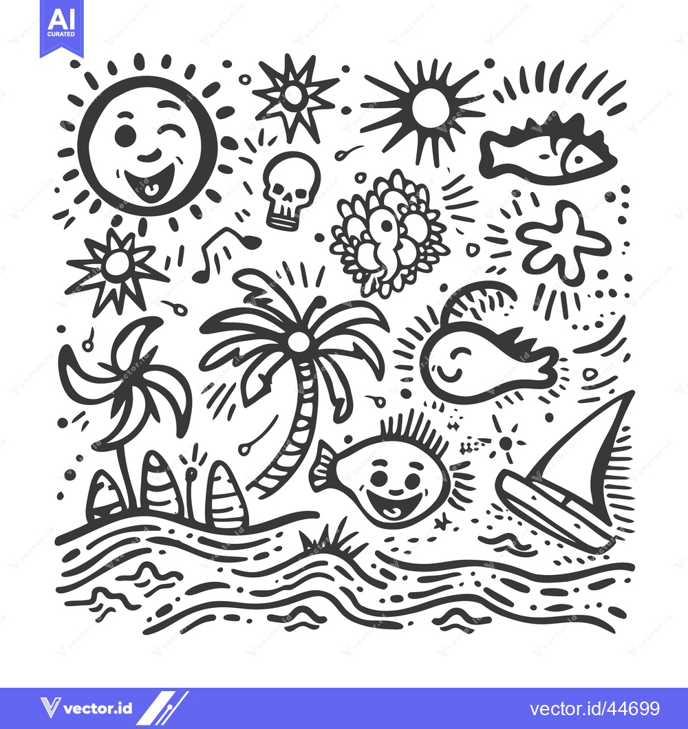 Premium Vector of Hand-drawn Doodle Illustration of Summer and Beach Elements