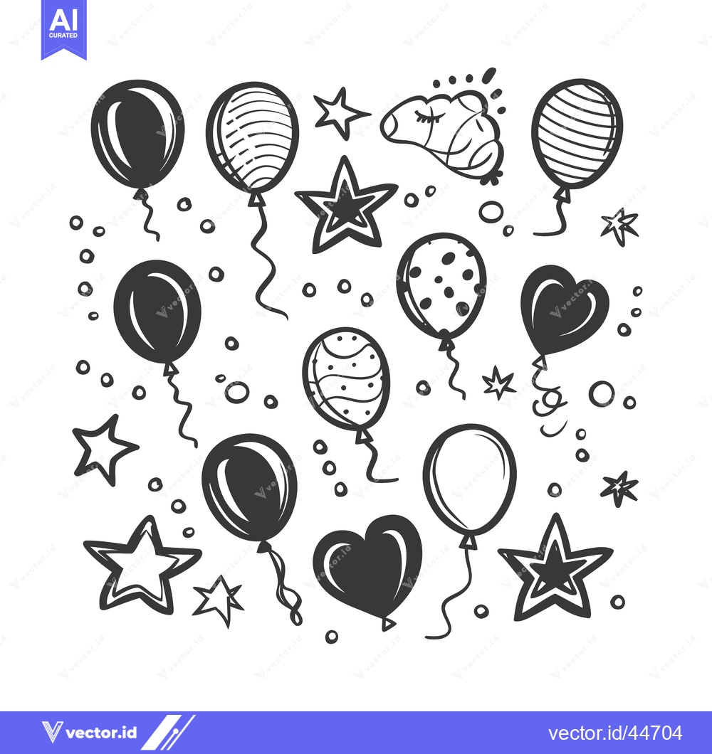 Premium Vector dari Hand-drawn doodle illustration of various balloons and stars