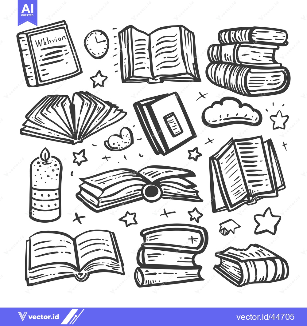 Premium Vector of Hand-drawn Doodle Illustration of Various Books and Related Objects