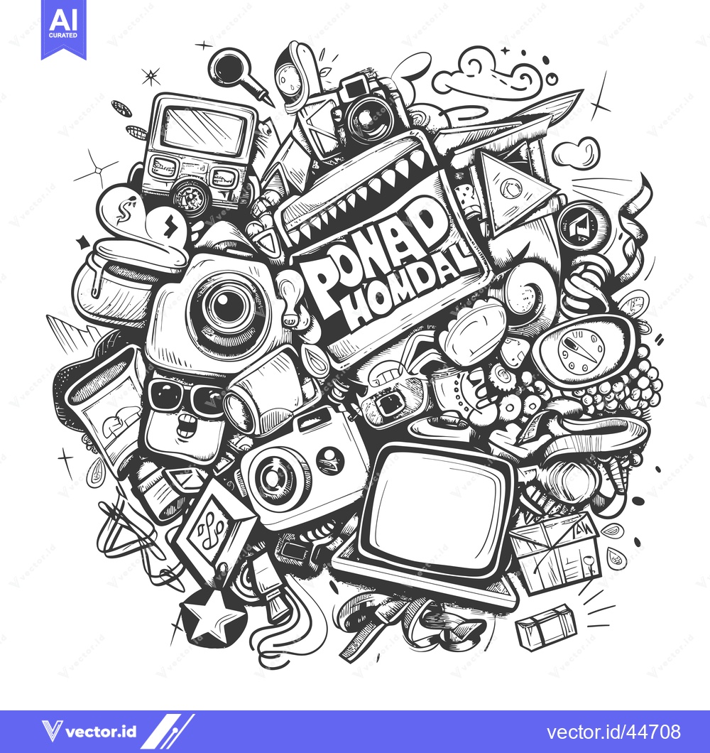 Premium Vector dari Hand-Drawn Doodle Illustration of Various Cameras, Gadgets, and Object