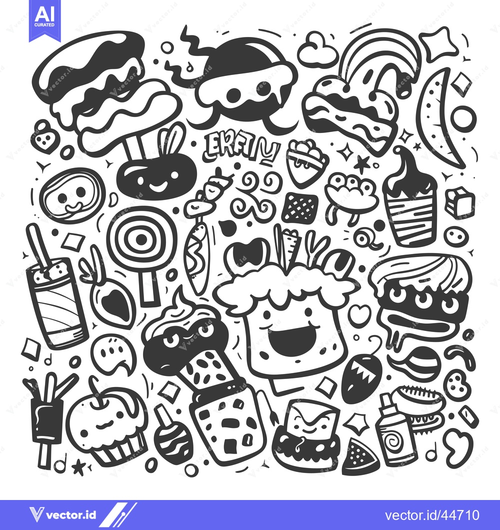 Premium Vector of Hand-Drawn Doodle Illustration of Various Cute Food Items