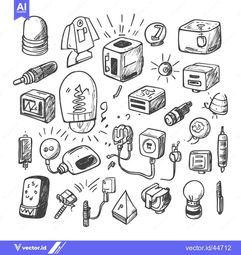 Premium Vector of Hand-Drawn Doodle Illustration of Various Electrical Components and Ap
