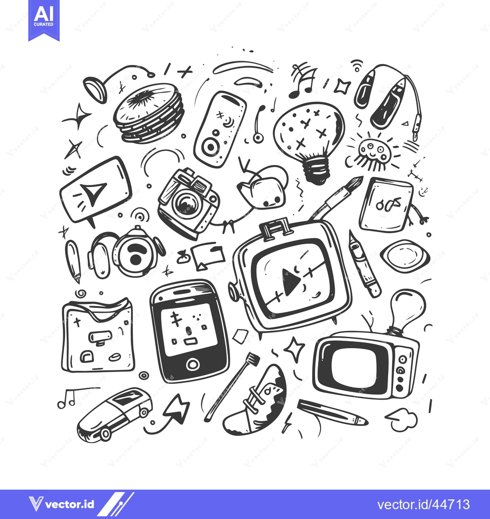 Premium Vector dari Hand-Drawn Doodle Illustration of Various Electronics and Objects