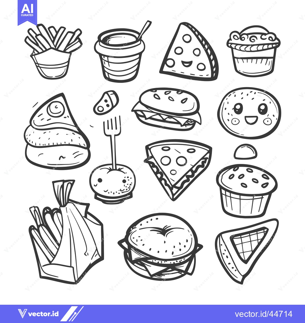 Premium Vector of Hand-Drawn Doodle Illustration of Various Fast Food Items