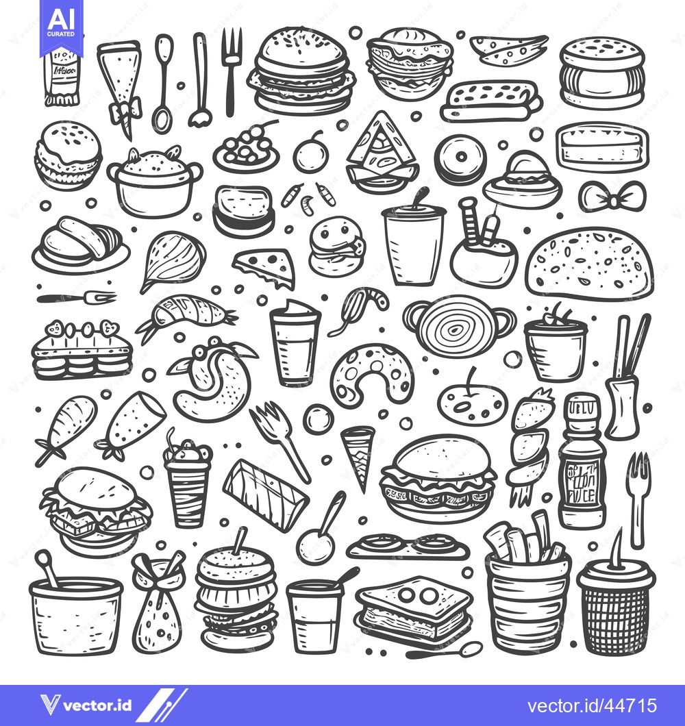 Premium Vector of Hand-drawn Doodle Illustration of Various Food and Drink Items
