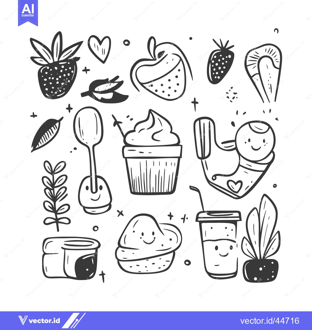 Premium Vector dari Hand-drawn Doodle Illustration of Various Food and Drinks with Smiley