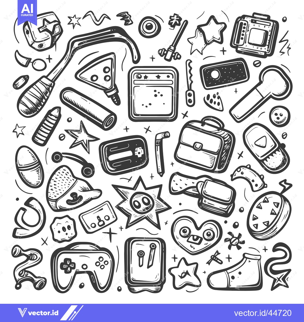 Premium Vector of Hand-Drawn Doodle Illustration of Various Gaming and Technology Items