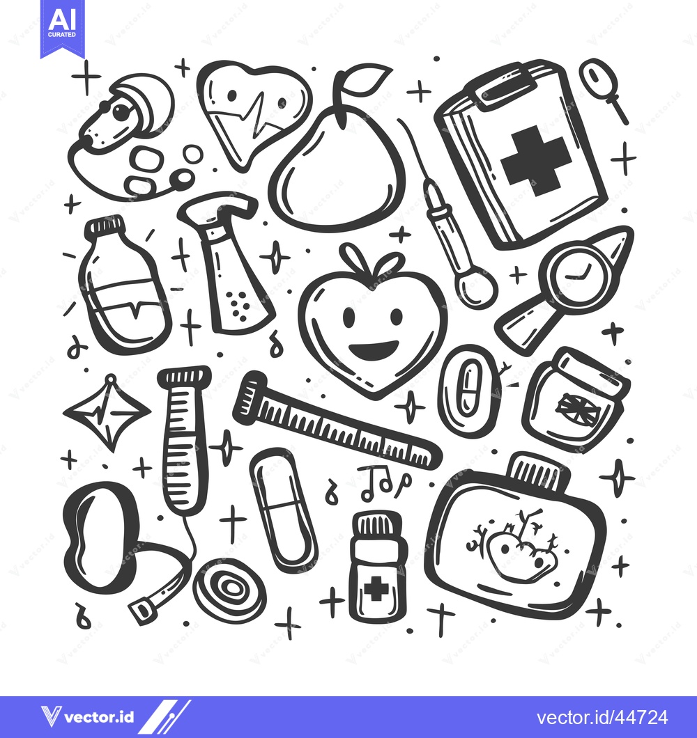 Premium Vector dari Hand-drawn doodle illustration of various medical supplies and healthy
