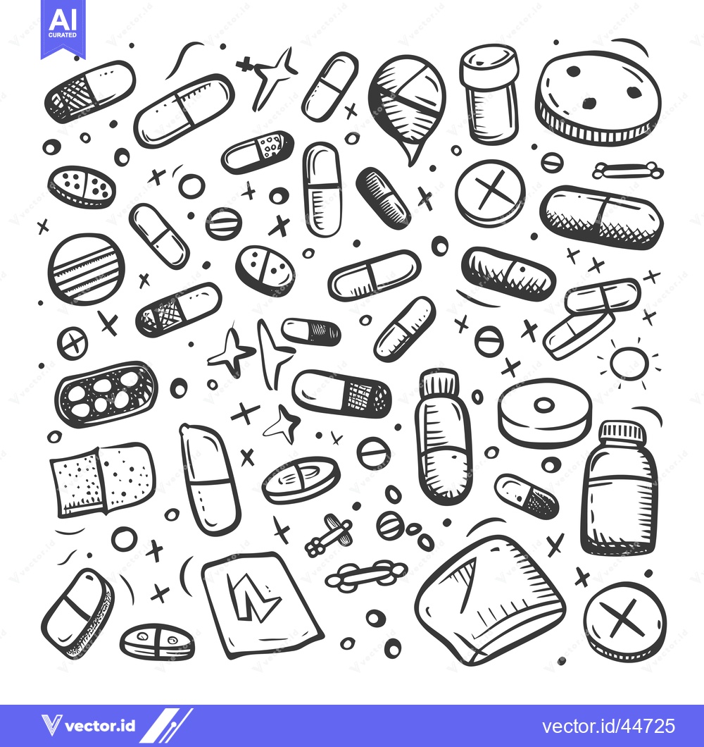 Premium Vector dari Hand-Drawn Doodle Illustration of Various Medications and Medical Supp