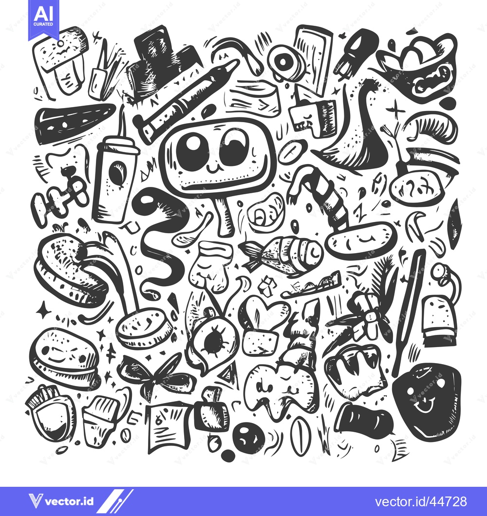 Premium Vector dari Hand-Drawn Doodle Illustration of Various Objects and Faces