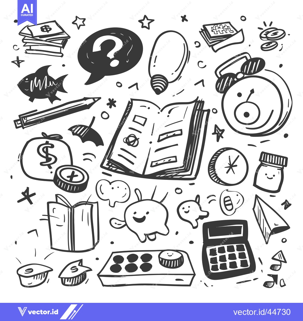 Premium Vector dari Hand-drawn doodle illustration of various objects including books, mon