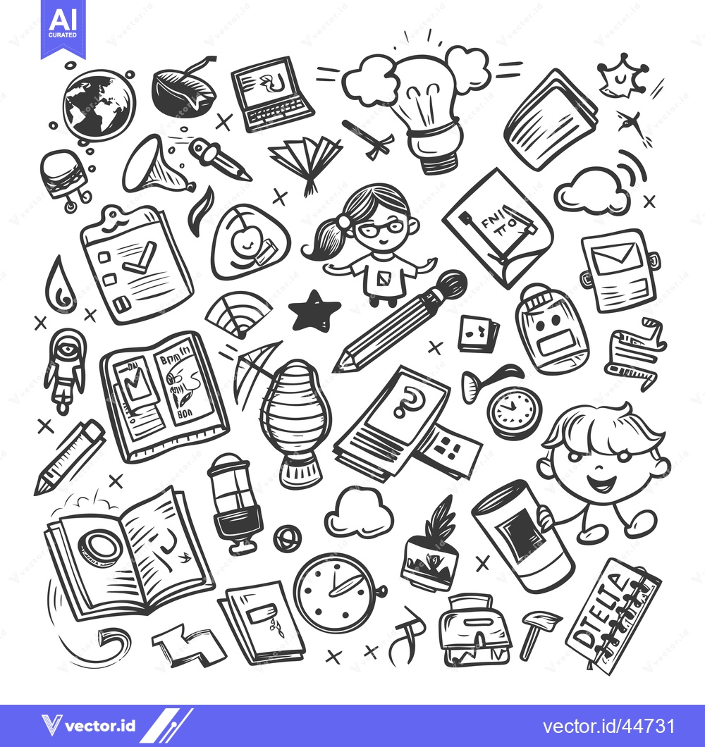 Premium Vector dari Hand-Drawn Doodle Illustration of Various Objects Related to Learning