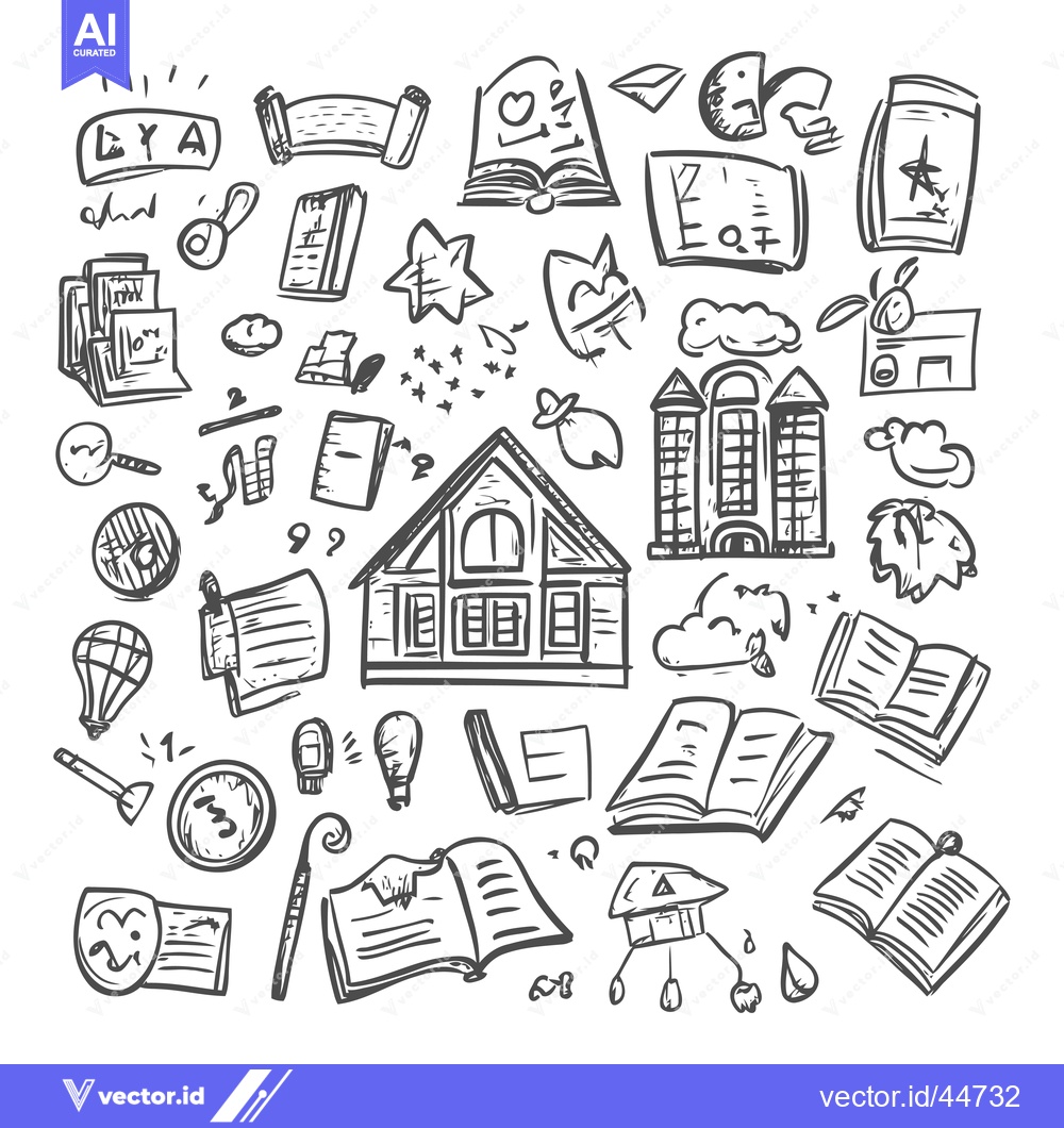 Premium Vector dari Hand-drawn Doodle Illustration of Various Objects Related to Reading a
