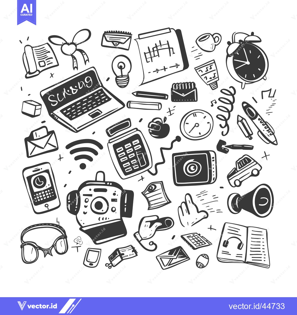 Premium Vector dari Hand-Drawn Doodle Illustration of Various Objects Related to Technolog