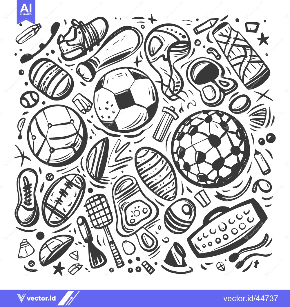 Premium Vector of Hand-drawn doodle illustration of various sports equipment and accesso