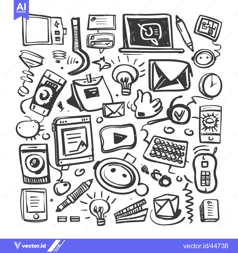 Premium Vector dari Hand-drawn Doodle Illustration of Various Technology and Communication