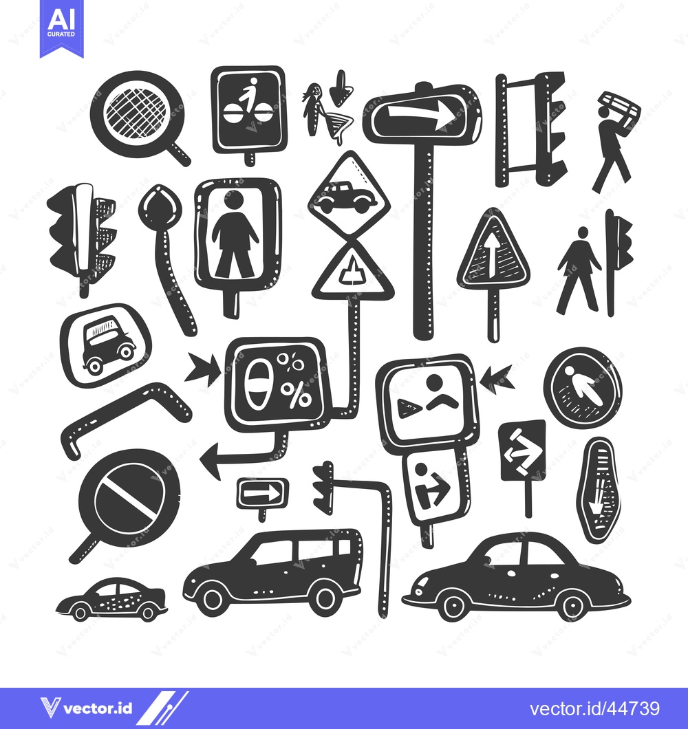 Premium Vector dari Hand-Drawn Doodle Illustration of Various Traffic Signs and Symbols
