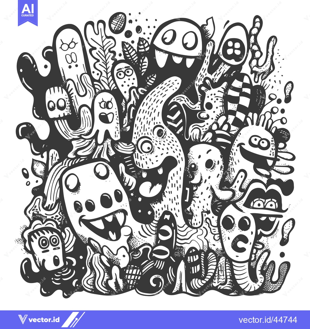 Premium Vector dari Hand-Drawn Doodle Illustration of Whimsical Monsters and Creatures