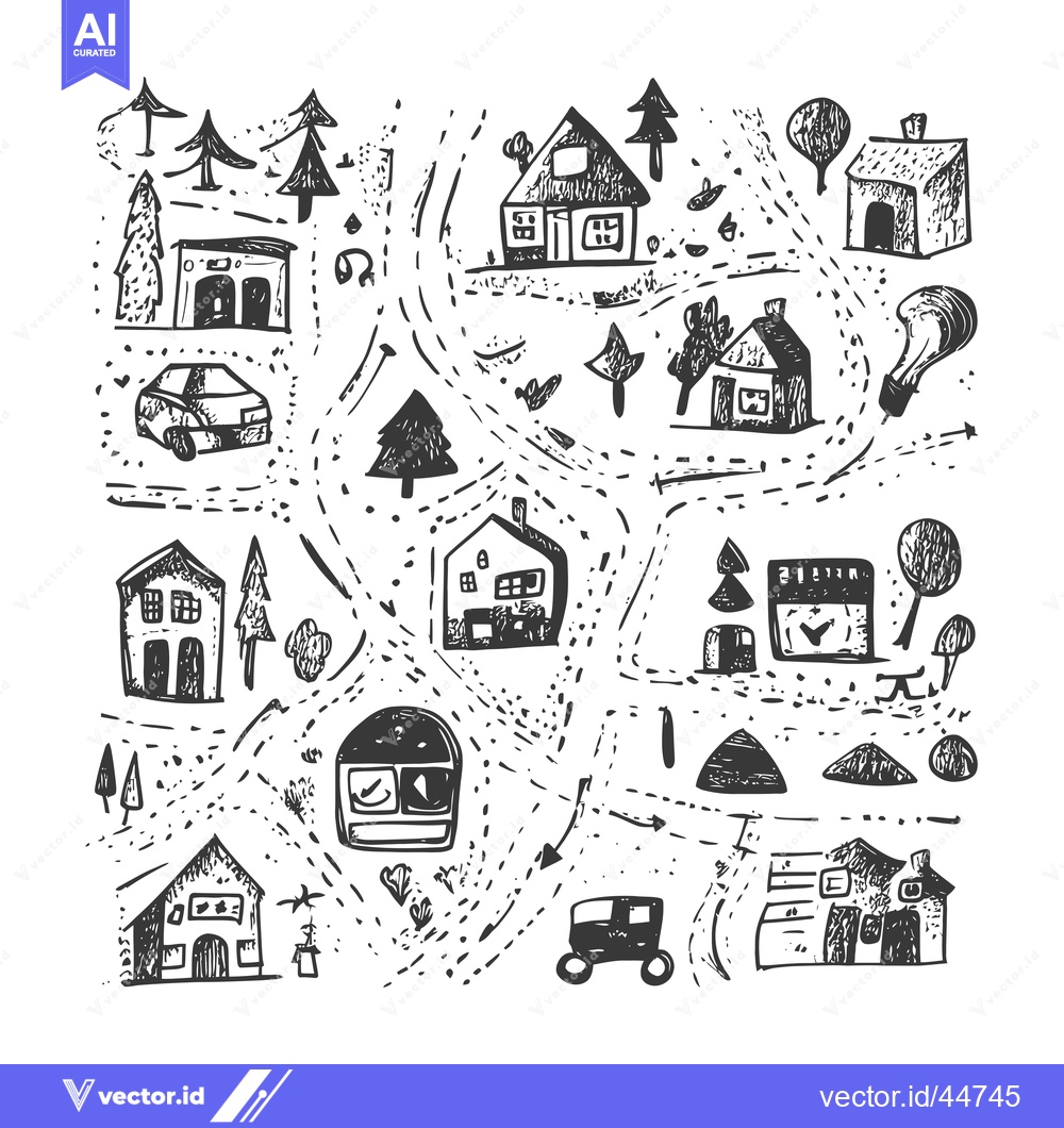 Premium Vector dari Hand-drawn doodle illustration of a whimsical neighborhood with houses