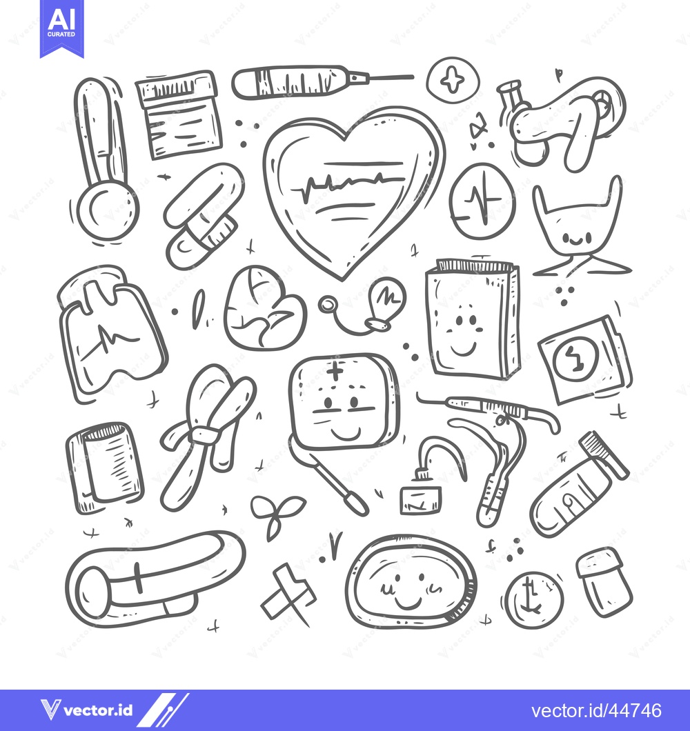 Premium Vector dari Hand-drawn doodle illustrations of medical equipment and symbols