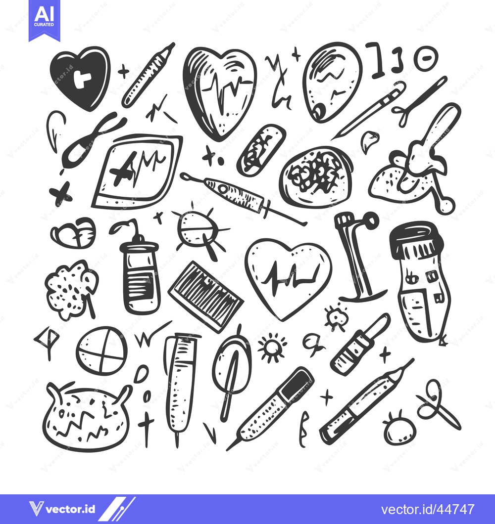 Premium Vector dari Hand-drawn doodle illustrations of medical symbols and objects