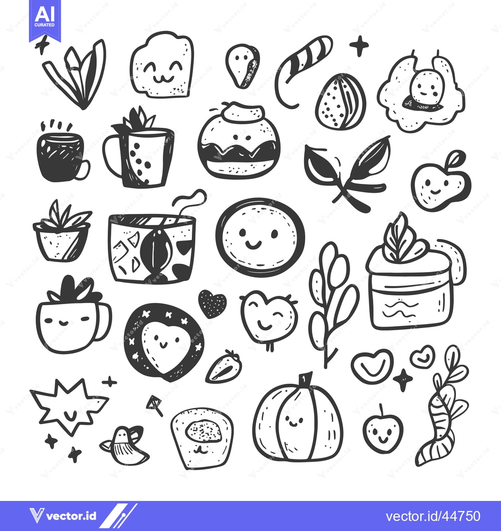 Premium Vector of Hand-drawn doodle illustrations of various cute objects with smiling f