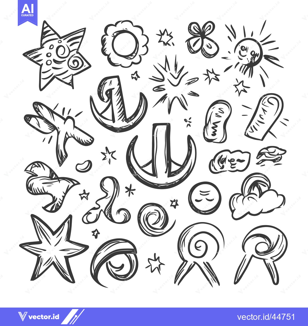 Premium Vector dari Hand-drawn doodle illustrations of various shapes and symbols