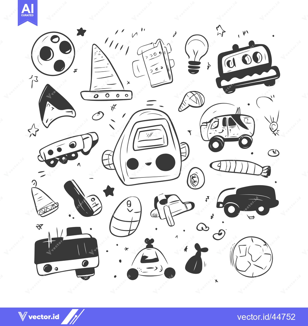 Premium Vector dari Hand-drawn doodle illustrations of various toy vehicles and objects
