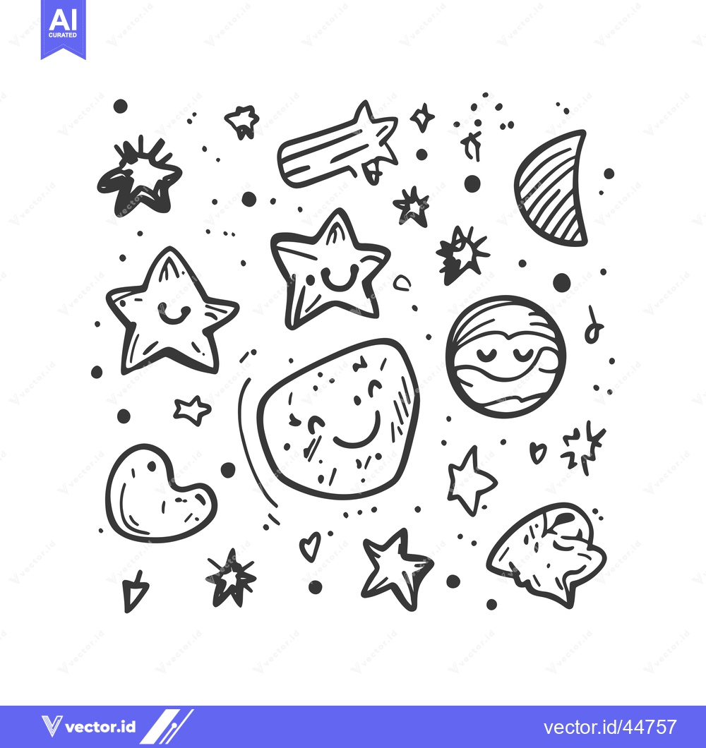 Premium Vector dari Hand-drawn doodle of celestial bodies with smiling faces