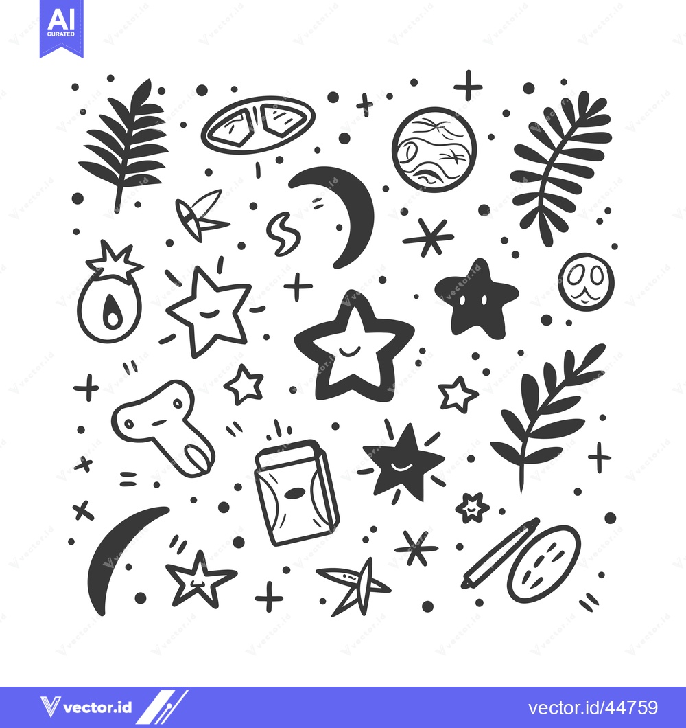 Premium Vector of Hand-Drawn Doodle Pattern of Stars, Moons, Leaves, and Other Objects