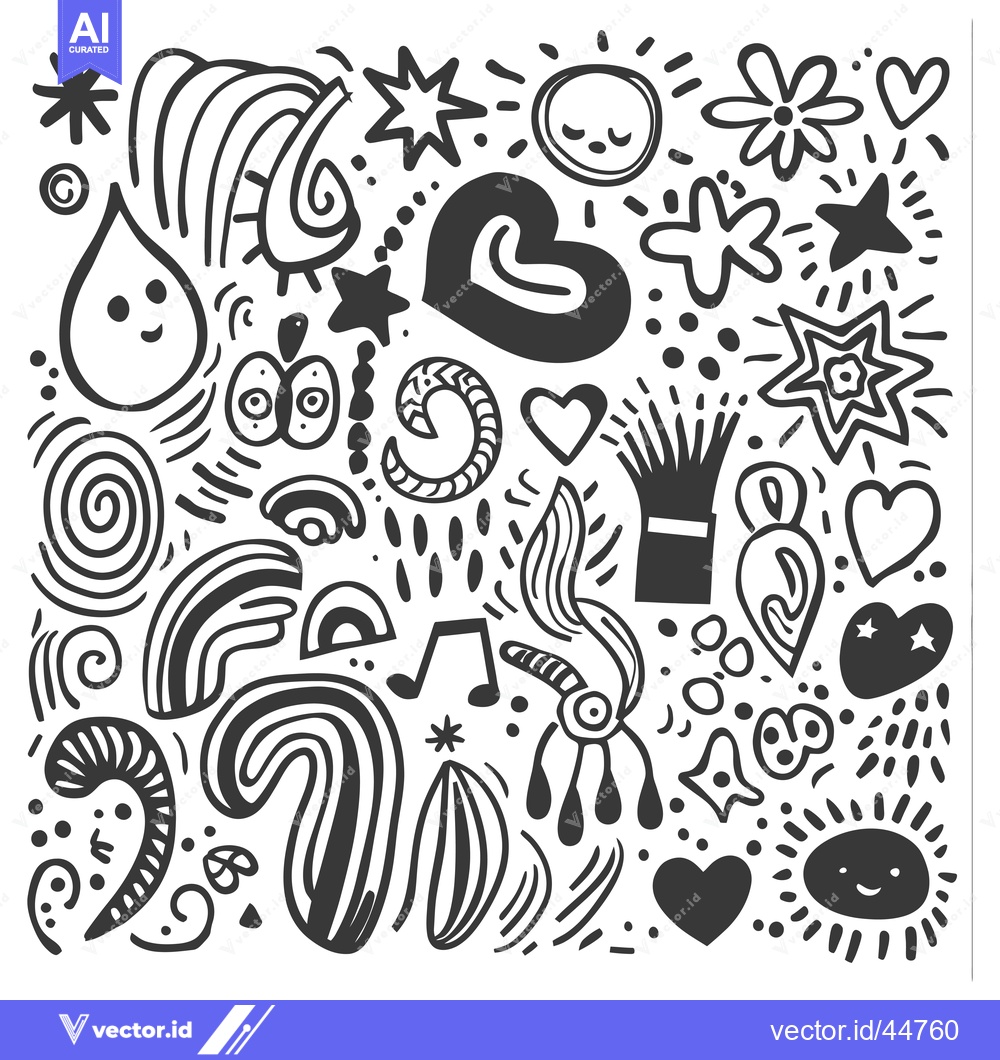 Premium Vector dari Hand-drawn doodle pattern of various shapes, symbols, and hearts