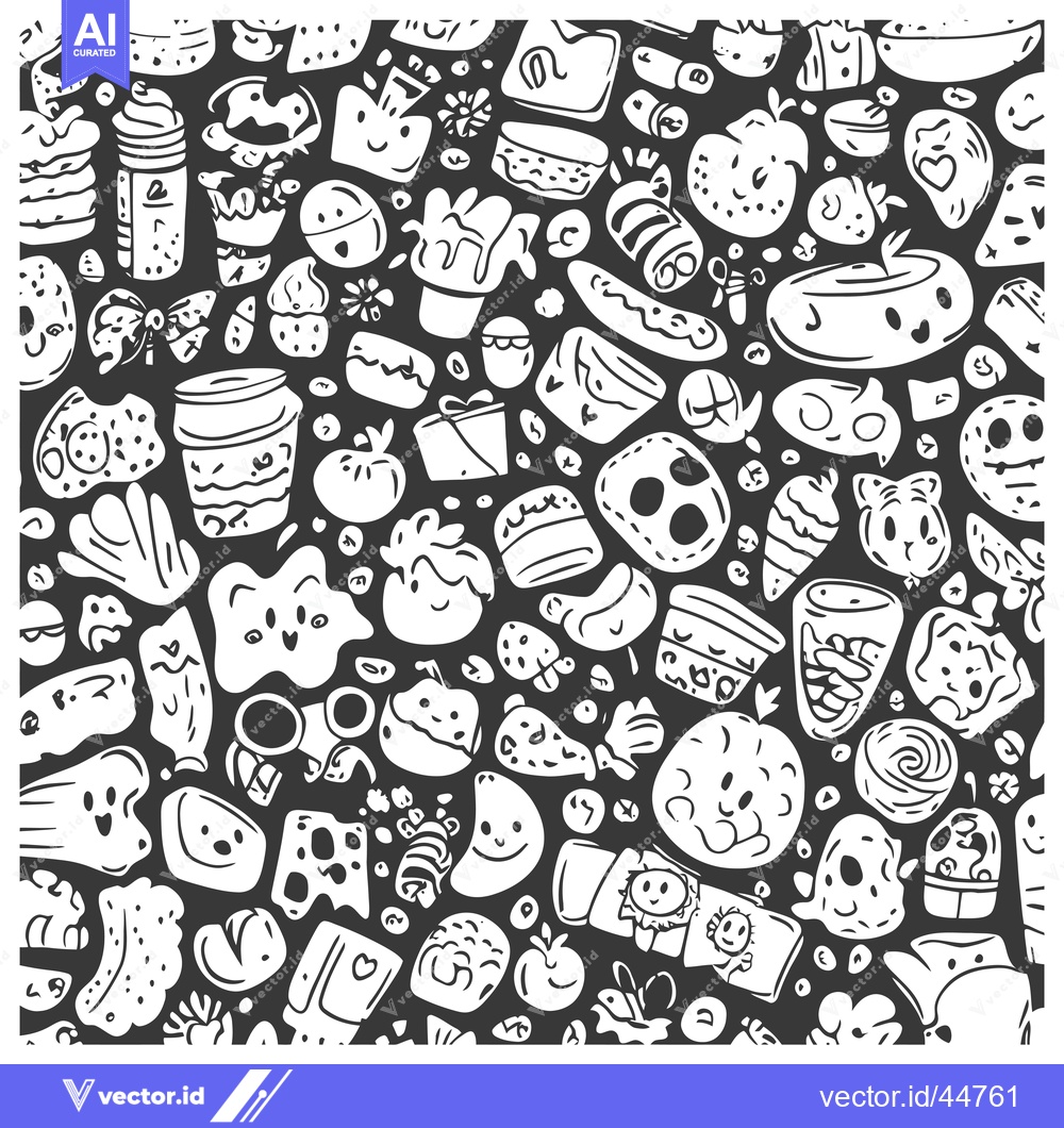 Premium Vector dari Hand-Drawn Doodle Pattern of White Objects on a Black Background