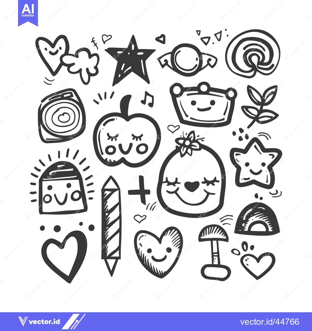 Premium Vector dari Hand-drawn doodle set of cute and whimsical characters, objects, and s