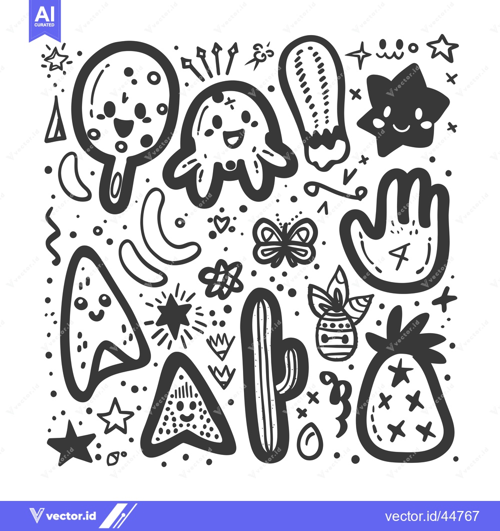 Premium Vector of Hand-drawn doodle set of cute characters with smiling faces