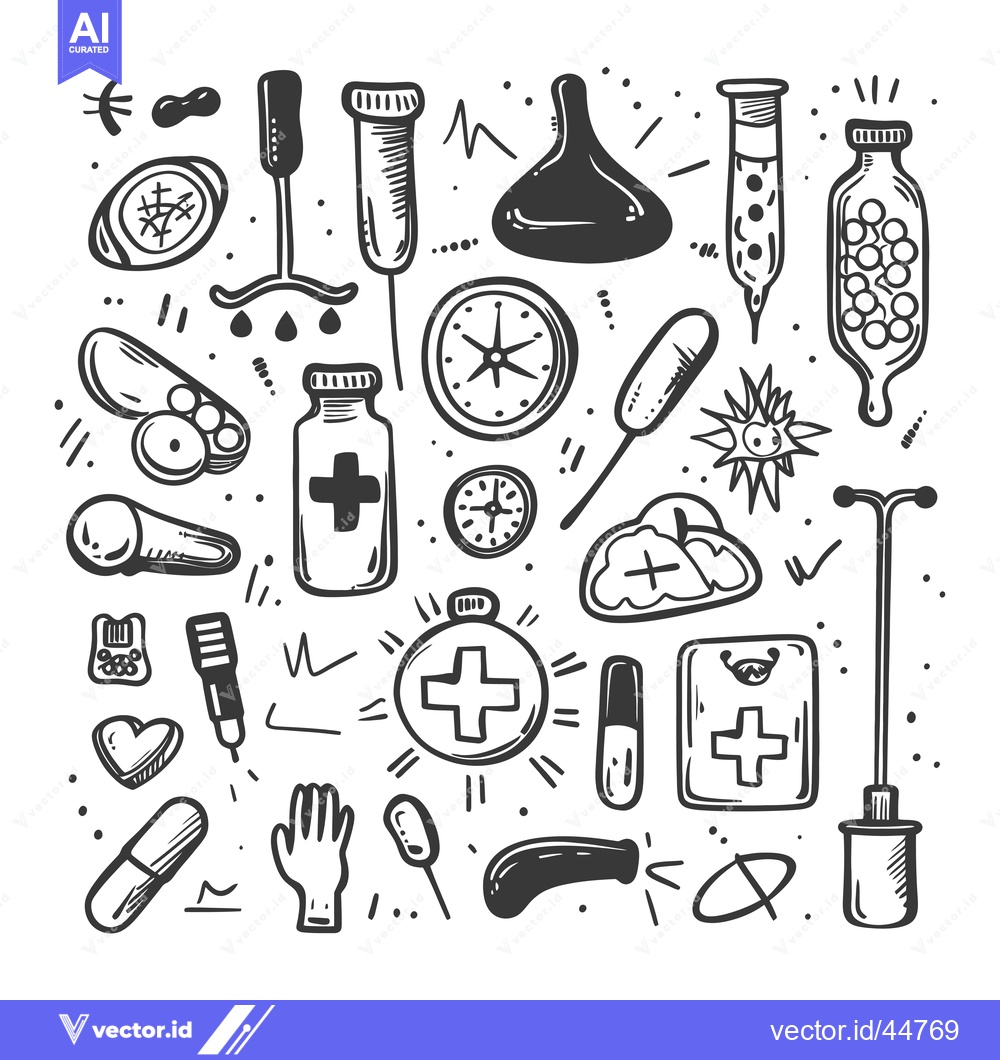 Premium Vector dari Hand-Drawn Doodle Set of Medical and Healthcare Icons