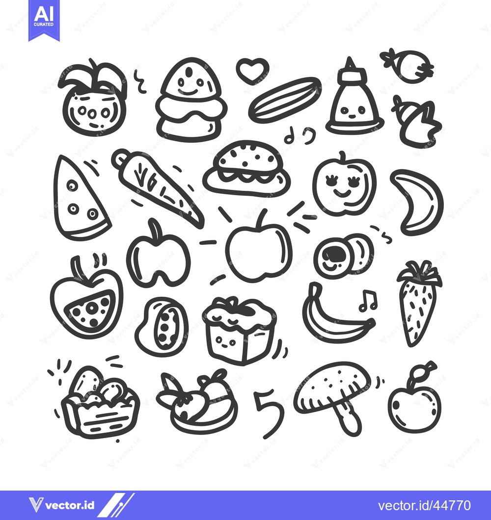 Premium Vector dari Hand-drawn doodle set of various fruits, vegetables, and sweets