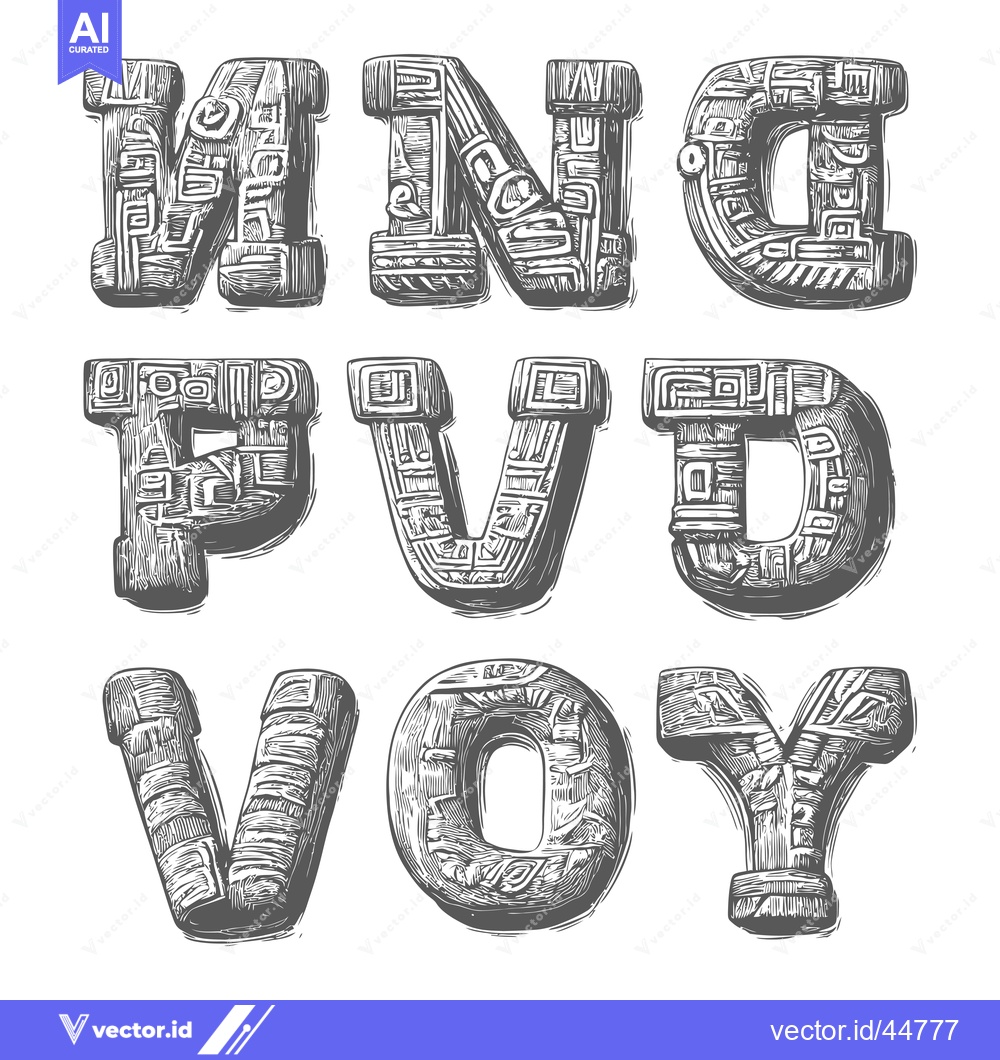 Premium Vector dari Hand-Drawn Engraved Alphabet Letters in Stone Style